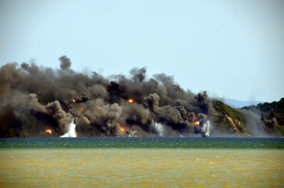 북한, 섬 점령 위한 대상물 타격경기 훈련