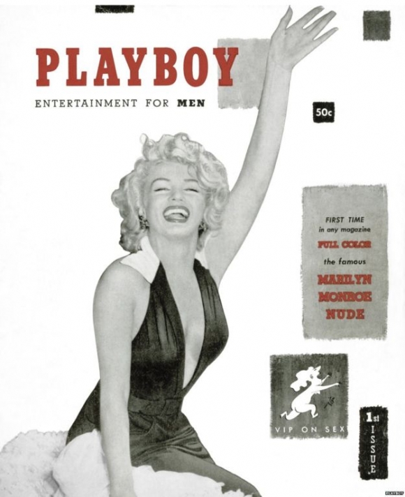플레이보이 창간호(1953년 12월)에 커버 걸로 등장한 메릴린 먼로.<br>플레이보이 자료사진