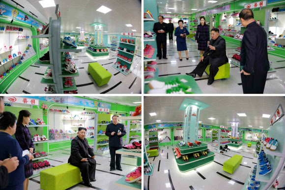 김정은 북한 노동당 위원장이 부인 리설주와 함께 운동화를 생산하는 평양 류원신발공장을 시찰했다고 노동당 기관지 노동신문이 19일 보도했다. 이날 시찰에는 김 위원장의 여동생인 김여정 당 부부장도 동행했다.  연합뉴스