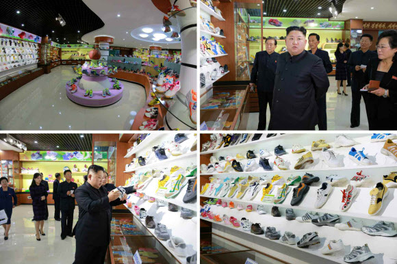 김정은 북한 노동당 위원장이 부인 리설주와 함께 운동화를 생산하는 평양 류원신발공장을 시찰했다고 노동당 기관지 노동신문이 19일 보도했다. 이날 시찰에는 김 위원장의 여동생인 김여정 당 부부장도 동행했다.  연합뉴스
