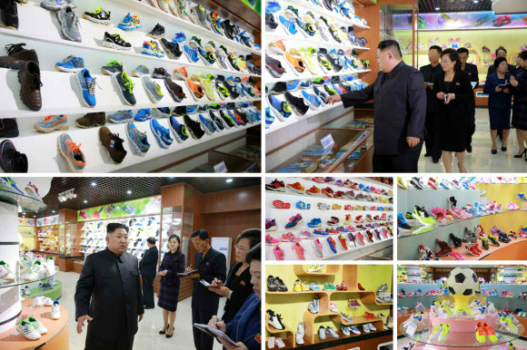 김정은 북한 노동당 위원장이 부인 리설주와 함께 운동화를 생산하는 평양 류원신발공장을 시찰했다고 노동당 기관지 노동신문이 19일 보도했다. 이날 시찰에는 김 위원장의 여동생인 김여정 당 부부장도 동행했다.  연합뉴스