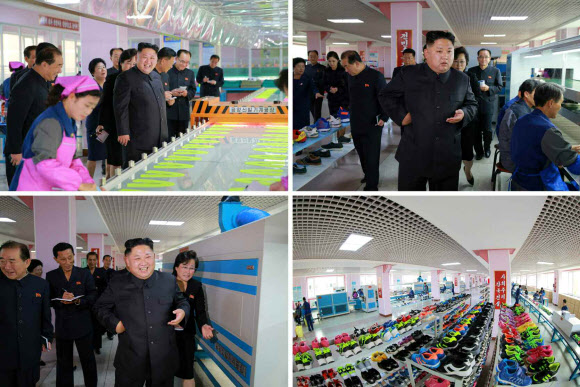 김정은 북한 노동당 위원장이 부인 리설주와 함께 운동화를 생산하는 평양 류원신발공장을 시찰했다고 노동당 기관지 노동신문이 19일 보도했다. 이날 시찰에는 김 위원장의 여동생인 김여정 당 부부장도 동행했다.  연합뉴스
