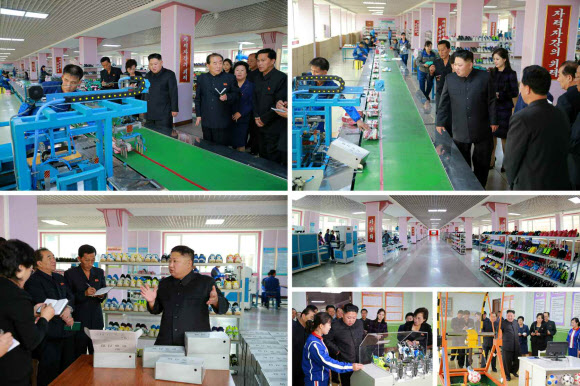 김정은 북한 노동당 위원장이 부인 리설주와 함께 운동화를 생산하는 평양 류원신발공장을 시찰했다고 노동당 기관지 노동신문이 19일 보도했다. 이날 시찰에는 김 위원장의 여동생인 김여정 당 부부장도 동행했다.  연합뉴스