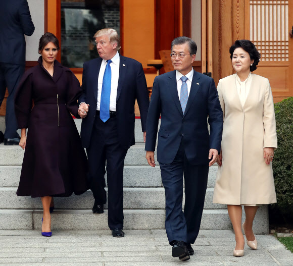 상춘재에서 차담 마친 한미 정상 내외