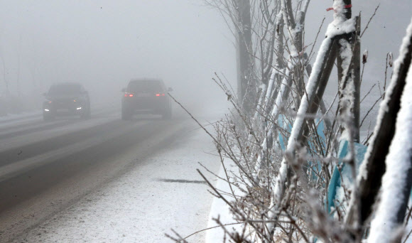 눈길에 안개까지