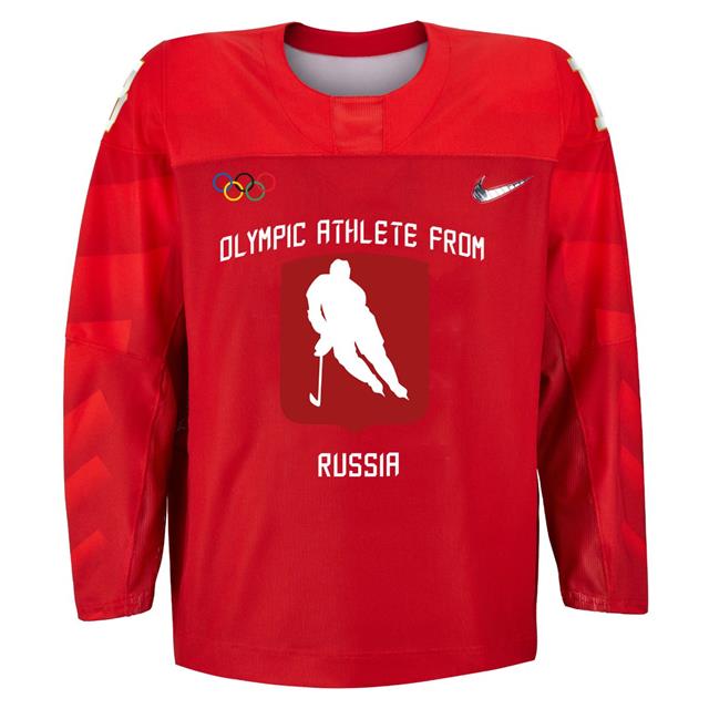 러시아가 국제올림픽위원회(IOC)에 제안해 답변을 기다리고 있는 2018 평창동계올림픽 아이스하키 중립국 유니폼. 러시아 국기 색깔보다 훨씬 짙은 빨간색 바탕에 하얀색 글씨로 ‘러시아 출신 올림픽 선수’(Olympic Athlete From Russia)라는 글씨를 똑같은 크기로 표기했다. 스포르트 익스프레스 트위터