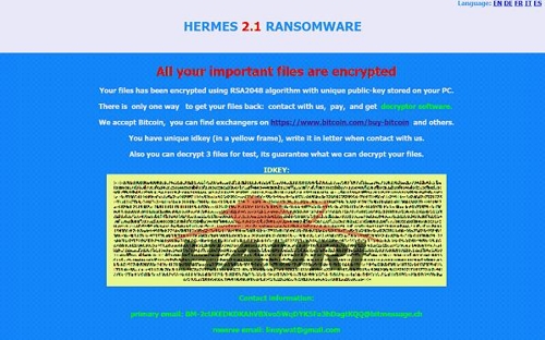 헤르메스 랜섬웨어 감염 시 나타나는 해커의 메시지 (하우리 제공) 연합뉴스