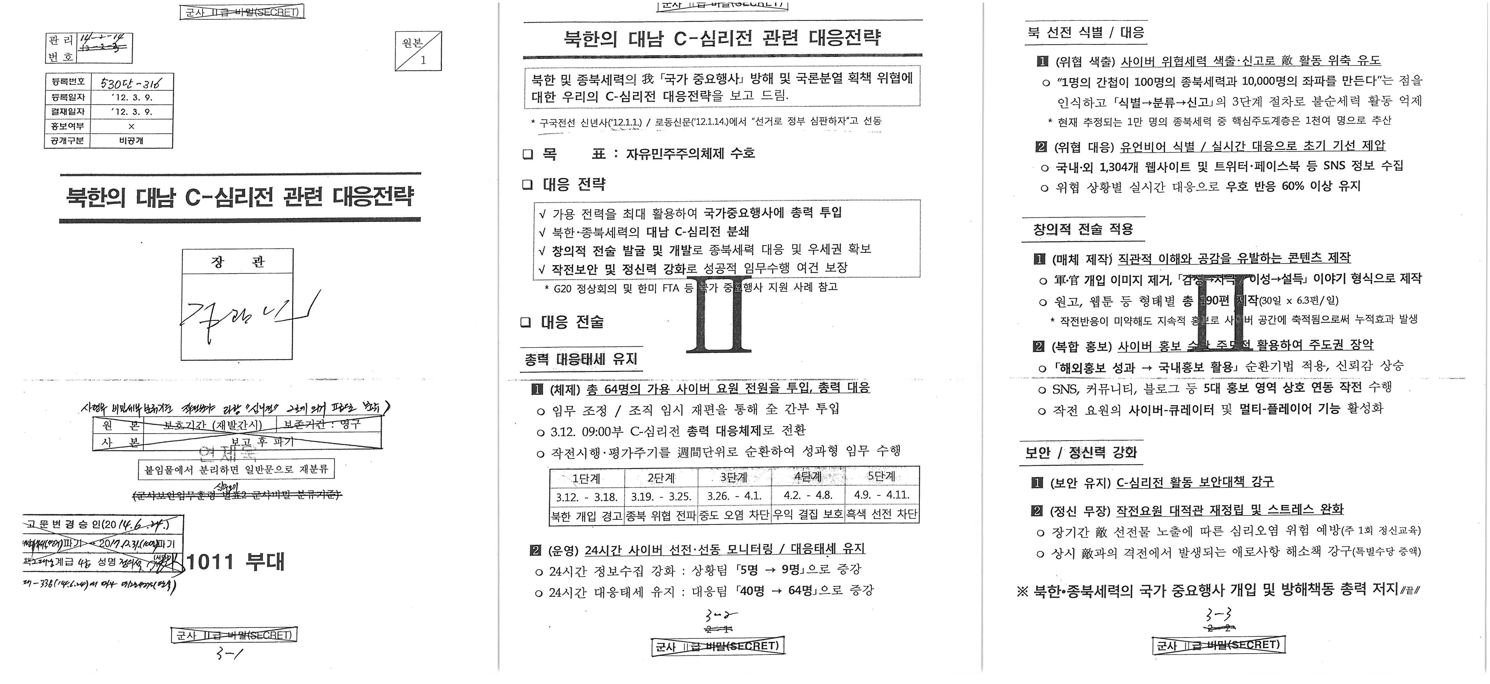 국회 국방위원회 더불어민주당 간사인 이철희 의원이 27일 공개한 ‘북한의 대남 C(사이버)-심리전 관련 대응전략’ 문건. 이철희 의원실 제공. 연합뉴스