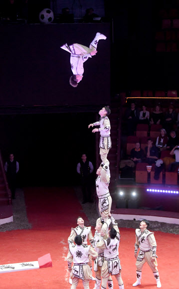 10일(현지시간) 헝가리 부다페스트에서 열린 ‘제12회 국제 서커스 페스티벌’에 참가한 전 세계 유명 공연팀이 화려한 무대를 선보이고 있다. AFP 연합뉴스