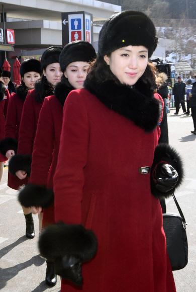 7일 경의선 육로를 통해 입국한 북한응원단원들이 경기도 가평 가평휴게소에서 휴식을 취하기 위해 이동하고 있다. 2018. 02. 07 박지환 기자 popocar@seoul.co.kr