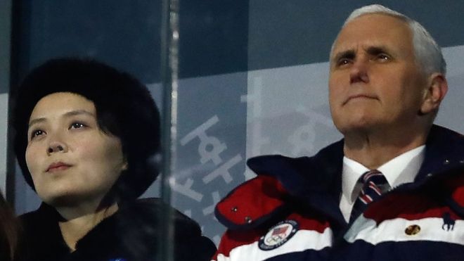 평창동계올림픽 개회식에서는 김여정과 마이크 펜스 미국 부통령이 나란히 앉아 있었다. 평창 AFP 연합뉴스