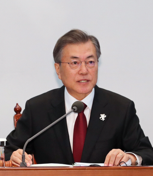 문재인 대통령이 13일 오전 여민관에서 열린 국무회의에서 모두 발언을 하고 있다. 안주영 기자 jya@seoul.co.kr