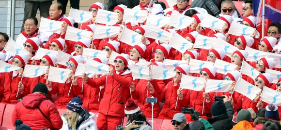 [올림픽] 한반도기 흔드는 북한 응원단