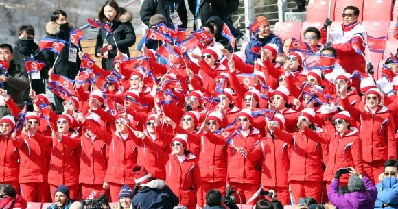 [올림픽] 인공기 흔드는 북한 응원단