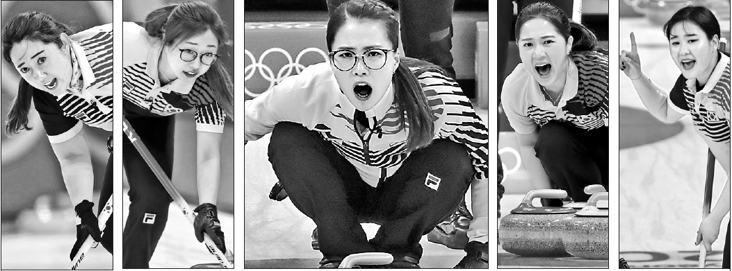 컬링 여자 국가대표 김영미(왼쪽부터), 김선영, 김은정, 김경애, 김초희가 지난 25일 평창동계올림픽 결승에서 스웨덴과 금메달을 다투고 있다. 아쉽게 2위를 달린 이들은 다음달 17일 캐나다 온타리오주 노스베이에서 개막하는 세계선수권대회에 출전해 챔피언에 다시 도전한다. 강릉 연합뉴스