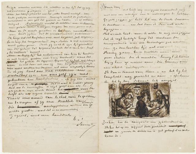 빈센트 반 고흐가 동생 테오에게 보낸 편지는 928편이 남아 있다. 그의 사상과 그림을 이해할 수 있는 소중한 자료들이다. 1885년 4월 보낸 편지에는 ‘감자 먹는 사람들’의 스케치와 그 작품에 대한 설명이 담겨 있다.