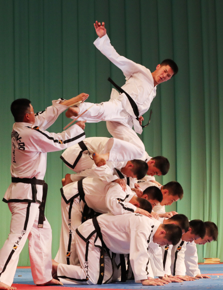 공연하는 북측 태권도시범단