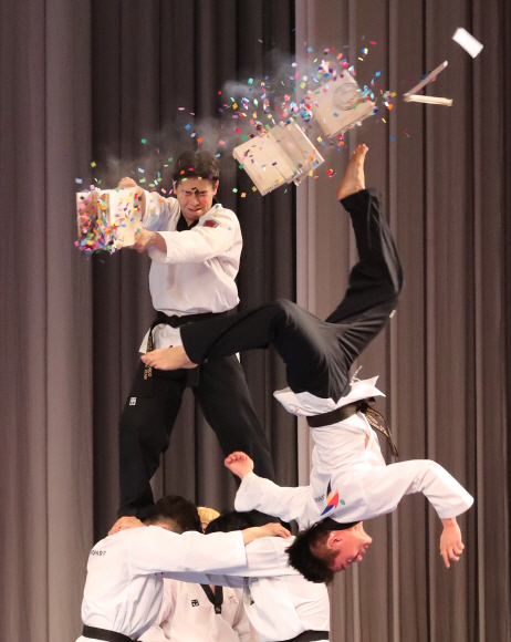 격파 시범 보이는 남측 태권도시범단