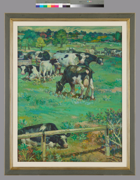 청와대가 소장하고 있는 미술품이 처음으로 국민에게 공개된다. 청와대는 9일부터 7월 29일까지 특별전 ’함께 보다’를 청와대 사랑채에서 개최한다. 이번에 공개되는 작품들은 청와대가 1966년 부터 40년에 걸쳐 수집한 작품중의 일부다. 총 16점이 실물로 전시되며 이동이 어려운 벽화 4점과 소장품 10여점은 영상으로 공개된다. 사진은 장리석의 1969년작 ’목장의 초하’ 2018.5.3  청와대제공