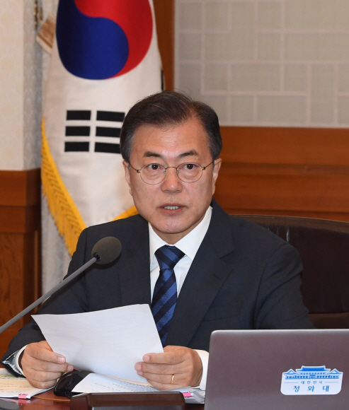 문재인 대통령이 8일 청와대에서 열린 국무회의에서 모두발언을 하고 있다. 안주영 기자 jya@seoul.co.kr