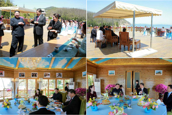 김정은과  시진핑, 해안가서 오찬 환담