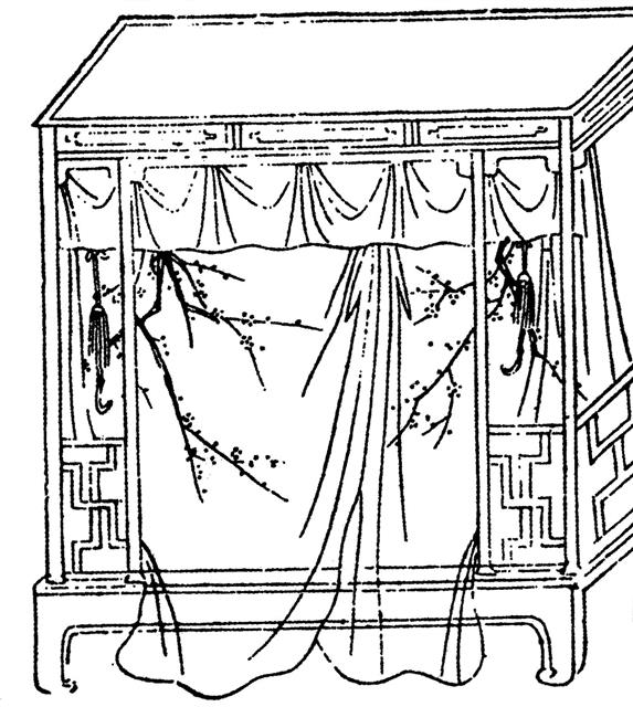 매화 문양의 휘장을 단 침대. 잠을 중요하게 생각한 이어는 침상을 조강지처에 비교할 만큼 중요한 사물로 꼽았다.  글항아리 제공