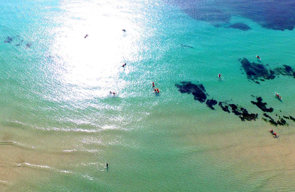 하늘에서 본 제주 애월 한담 해변