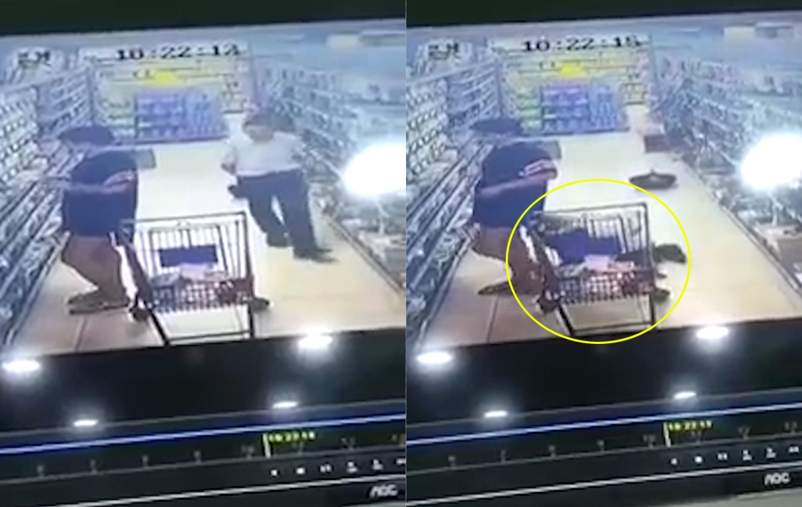 중국 한 마트에서 여성 스커트 속을 훔쳐 보는 남성 모습(유튜브 영상 캡처)