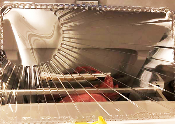 일본항공(JAL)에서 제공되는 기내식 중 유대교식인 ‘코셔밀’의 투명 플라스틱 덮개에 전범기 문양이 그려져 있는 모습 (사진출처=인터넷 커뮤니티, 제보=이충곤)