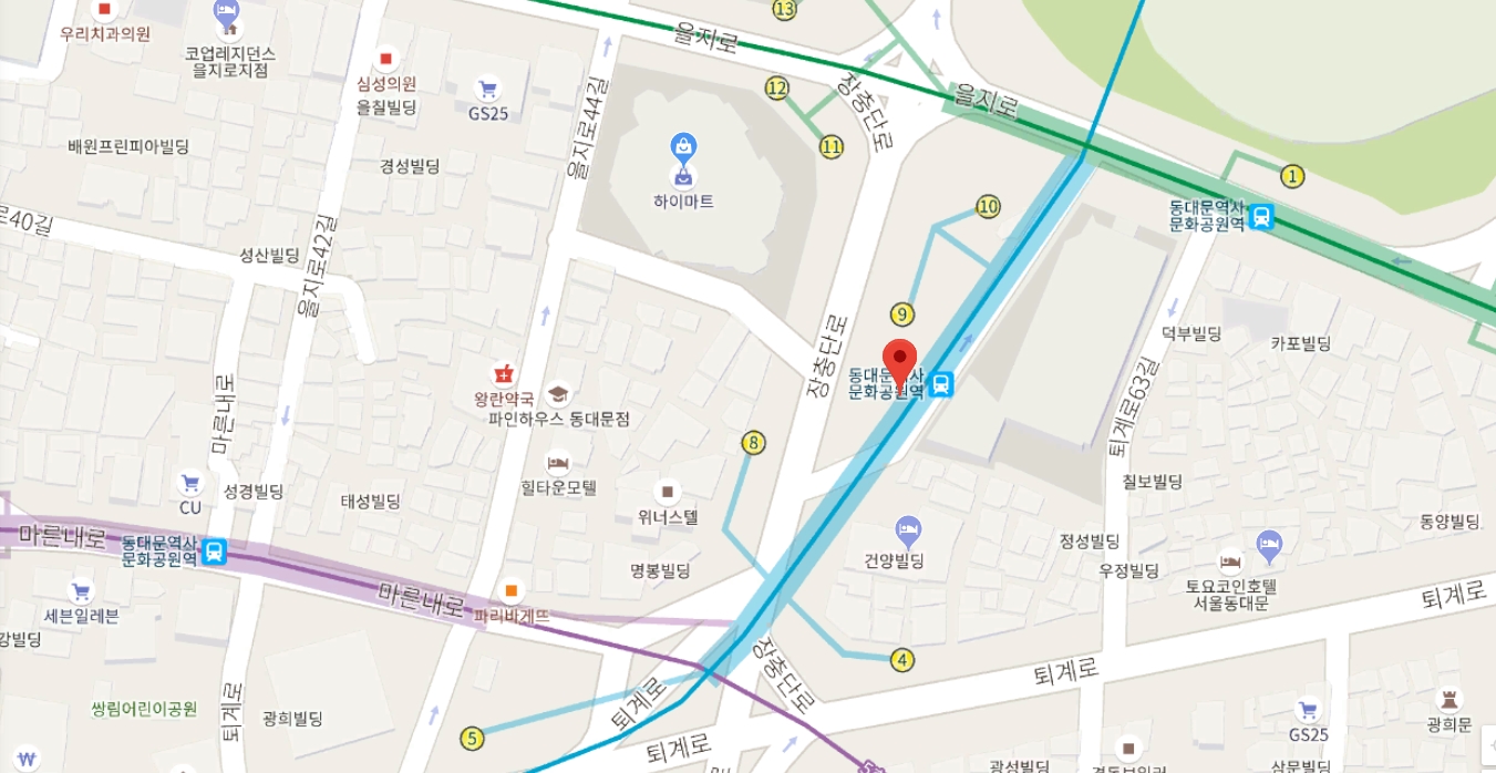 동대문역사문화공원역 5호선 환승 불가.  구글 지도