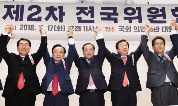 자유한국당은 17일 오전 국회 의원회관에서  제2차 전국위원회를 열어 김병준 국민대 명예교수를 만장일치로 혁신비대위원장에 추대했다.2018-07-17  김명국선임기자 daunso@seoul.co.kr