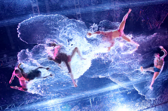 머리 위 거대한 수조에서 화려한 퍼포먼스