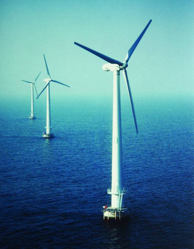 1991년 덴마크 난바다 빈데비 지역에 설치된 풍력발전기.  　사진 제공 지멘스 가메사, WSJ 홈페이지 캡처   