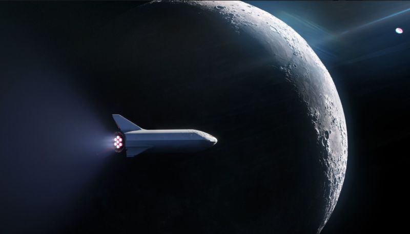 관광객을 실은 스페이스X의 우주선이 달로 접근하는 장면의 상상도.  스페이스X 홈페이지 캡쳐