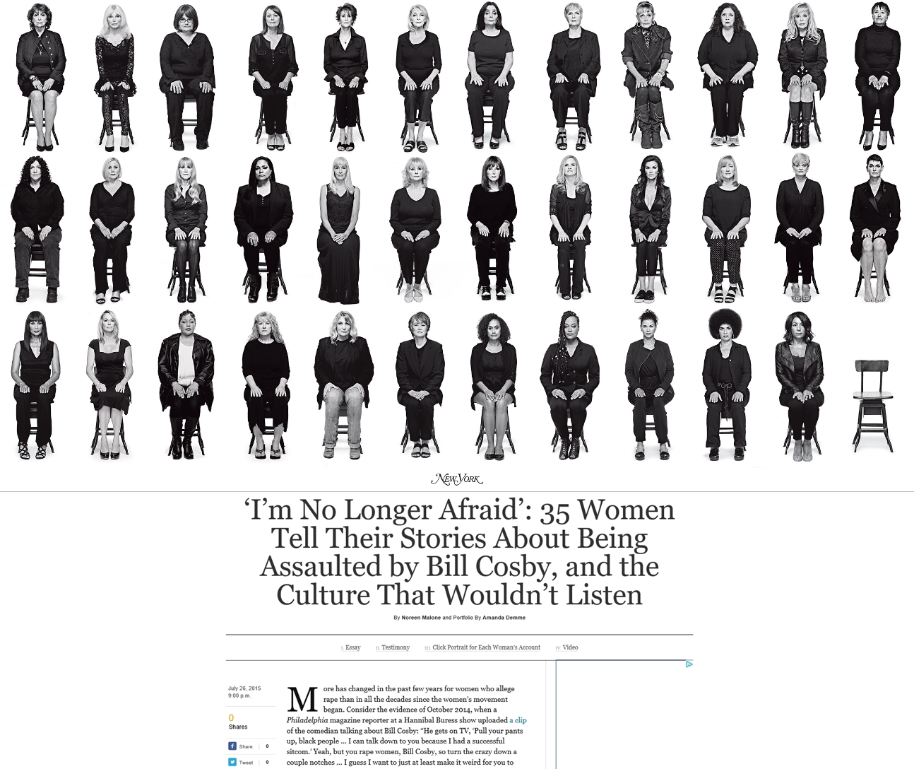 코미디언 빌 코스비에게 성폭행을 당했다고 주장한 여성 35명의 사진과 실명, 이야기를 실은 2015년 5월호 미국 뉴욕매거진. 2018.9.26  뉴욕매거진 홈페이지