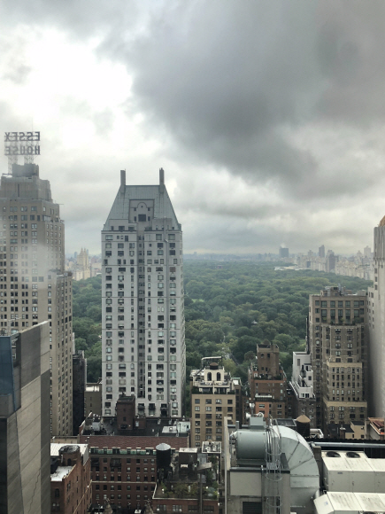 숙소에서 보이는 뉴욕의 풍경, 센트럴 파크의 녹음이 조금 보이는 - 사진 김선 행정관