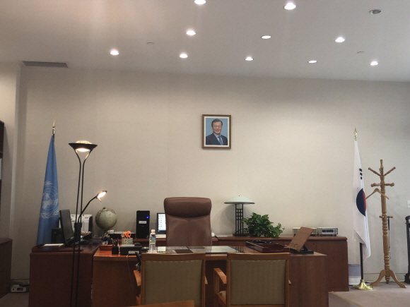 유엔총회 기조연설 전, 주 유엔한국대표부. - 사진 김선 행정관