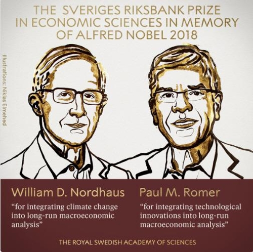 노벨경제학상 공동 수상자인 윌리엄 노드하우스·폴 로머 교수