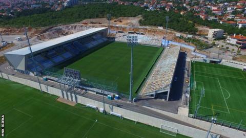 12일(현지시간) 잉글랜드와 크로아티아의 유럽축구연맹 네이션스리그 예선 경가가 무관중으로 치러지는 BNK 리예카 스타디움. 수용 인원 8279명의 손바닥 만한 경기장이다. 