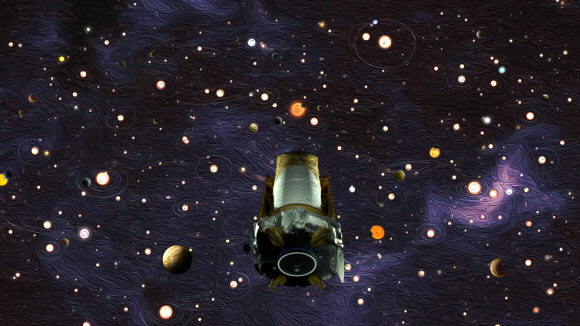 행성과 별에 둘러싸여 있는 케플러 우주망원경 상상도. NASA 제공