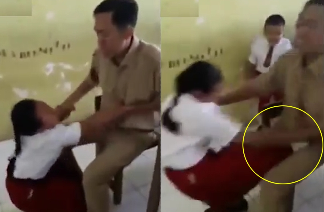 주사 맞기 싫어하는 여학생에게 급소를 차인 선생님 모습(유튜브 영상 캡처)