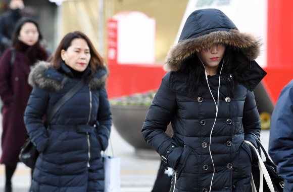 절기상 첫눈이 내린다는 소설이자 추위가 엄습한 22일 오전 두꺼운 복장을 한 시민이 서울 광화문 사거리를 지나고 있다. 2018.11.22 도준석 기자 pado@seoul.co.kr