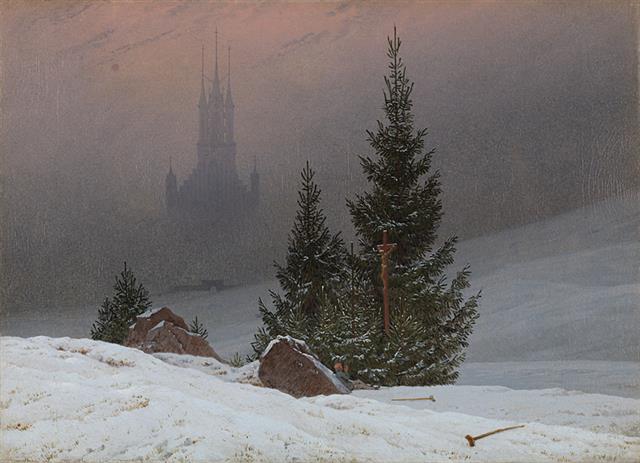 카스파 다비트 프리드리히, ‘성당이 있는 겨울 풍경’, 1811년 (32.5X45㎝, 내셔널 갤러리, 영국 런던)