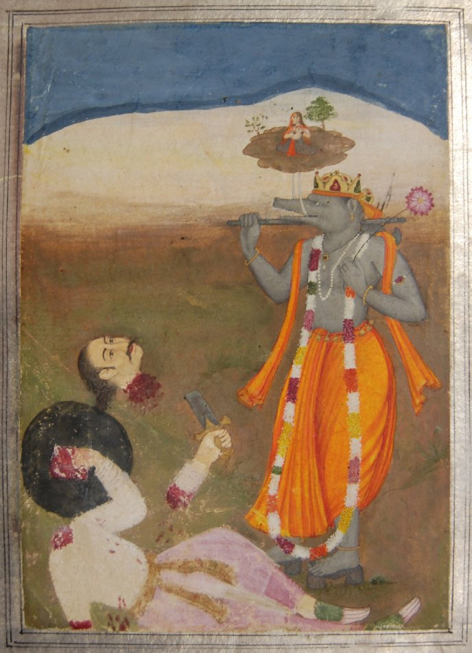 히란약샤의 목을 벤 바라하, 19세기, 인도, 영국박물관 (박물관 홈페이지 참조)