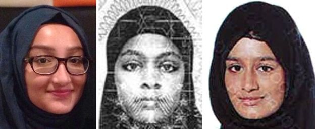 영국 런던경시청이 제작한 IS 합류 영국 소녀들의 현상수배 포스터. 왼쪽부터 카디자 술타나, 아미라 아베세, 샤미마 베굼. 런던경시청 제공