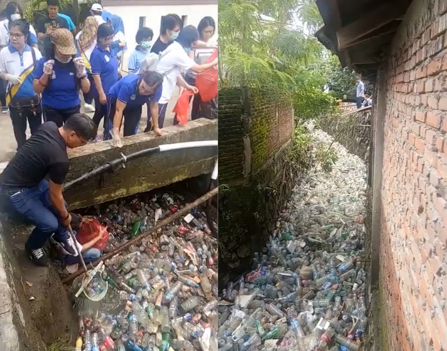 인도네시아 마나도시의 한 강에 버려진 플라스틱을 포함 쓰레기 더미의 충격적인 모습(유튜브 영상 캡처)
