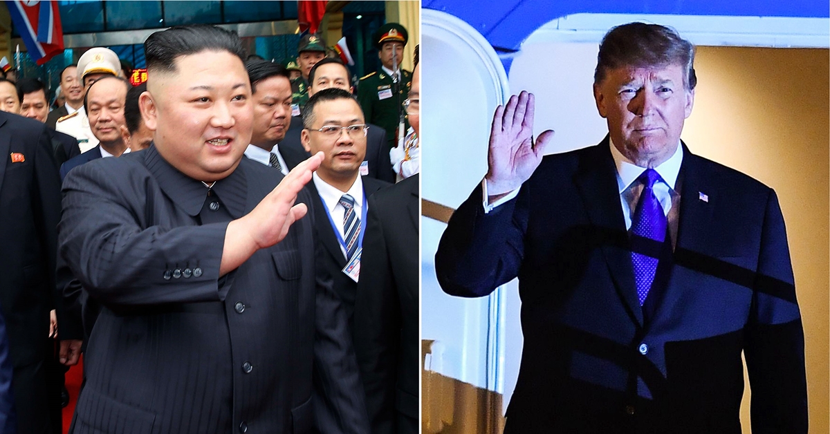 2차 북미정상회담을 하는 김정은(왼쪽) 북한 국무위원장과 도널드 트럼프 미국 대통령. 연합뉴스