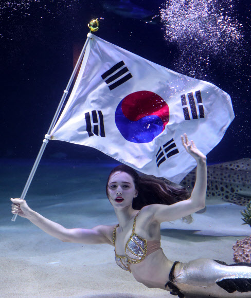 수족관에서 열린 3.1 독립운동 100주년 태극기 퍼포먼스