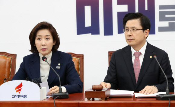 나경원(왼쪽) 자유한국당 원내대표. 연합뉴스