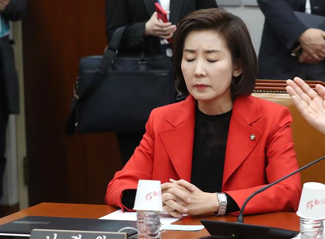 나경원 자유한국당 원내대표가 20일 오후 서울 여의도 국회에서 열린 운영위원회 전체회에서 불편한 표정을 짓고 있다. 2019.3.20 뉴스1